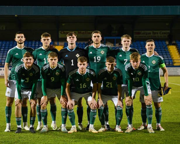 Northern Ireland under 21s line out in Mourneview Park ahead of facing Serbia during the European Under-21 Championship qualifying campaign. (Photo by Andrew McCarroll/ Pacemaker Press)