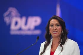 Deputy First Minister Emma Little-Pengelly delivers a speech to the Democratic Unionist Party (DUP) conference at La Mon Hotel,  Belfast. Pic: Brian Lawless/PA Wire