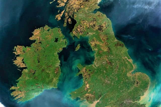 Nearly cloud-free view of Great Britain and Ireland (via NASA Moderate Resolution Imaging Spectroradiometer)