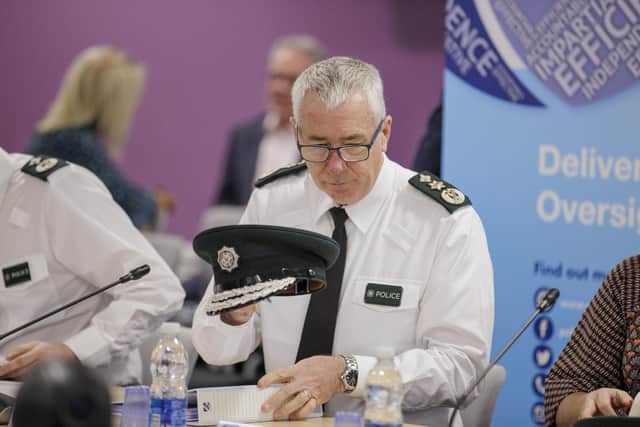 PSNI Chief Constable Jon Boutcher during a meeting of the Northern Ireland Policing Board in Belfast.