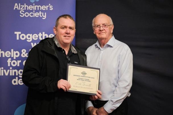 Colm Donnely from J.Mac Mahon Butchers was awarded overall Champion for County Tyrone, winning the award for best pork sausage and best speciality sausage, pork, maple and Bacon