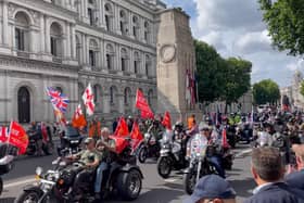 Image posted up by Tory MP Lincoln Jopp of veterans protesting the possible repeal of the Legacy Act in London on Monday July 14 2025