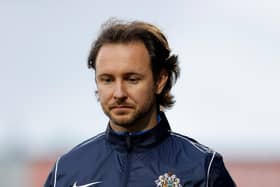 Glenavon boss Stephen McDonnell pictured during tonight's clash against Larne at Mourneview Park