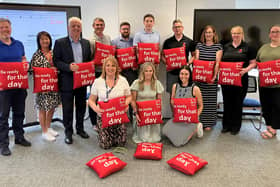 The British Heart Foundation Northern Ireland have teamed up with Heron Bros. in an initiative which saw them become the first construction firm in Northern Ireland to deliver lifesaving CPR training to its employees.  pictured are staff from Heron Bros at the recent CPR training session in Draperstown. Included, are head of BHFNI Fearghal McKinney and Caroline Hughes, Heron Bros