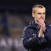 Coleraine manager Oran Kearney applauds the crowd after the Bannsiders' 3-0 win against Linfield