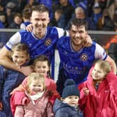 Stephen Lowry with brother Philip and their families after Limavady United beat Linfield in the Irish Cup last season. (Photo by Desmond Loughery/Pacemaker Press)