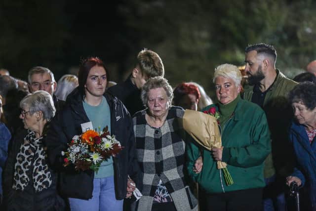 The victims of the Greysteel massacre were remembered at a vigil outside the Rising Sun Bar in the village on Monday night. Pic: Lorcan Doherty/PressEye