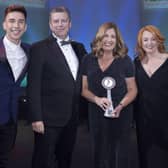 AbbeyAutoline, Northern Ireland's largest insurance broker, was named Commercial Lines Broker of the Year at The British Insurance Awards 2023. Pictured at The British Insurance Awards 2023 are Russell Kane, Awards host, John McMichael, insurer relations and products director at AbbeyAutoline, Julie Gibbons, managing director of AbbeyAutoline, Jackie Elliott, commercial director of AbbeyAutoline and Steve Bashford, chief executive of Arch UK regional division (category sponsor)