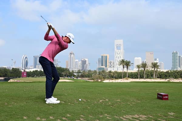 Tom McKibbin tees off on the eighth hole during day four of the Commercial Bank Qatar Masters at Doha Golf Club
