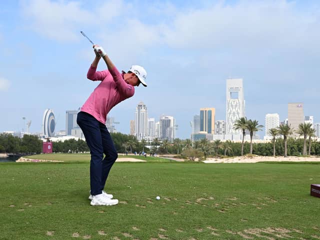 Tom McKibbin tees off on the eighth hole during day four of the Commercial Bank Qatar Masters at Doha Golf Club