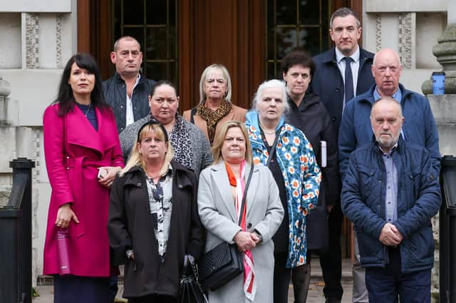 Family members, supporters and lawyers of some of those taking cases outside the Royal Courts of Justice in Belfast, where legacy test cases are due to be selected​​​​​​​ Pic: Liam McBurney/PA Wire