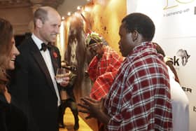 (L-R) Prince William, Prince of Wales, David Dabellen and Dismas Partalala attend the Tusk Conservation Awards 2022, in partnership with Ninety One, at Hampton Court Palace.