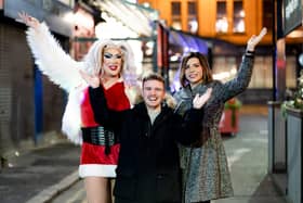 Councillor Ryan Murphy, chair of Belfast City Council’s City Growth and Regeneration Committee joins Trudy Scrumptious and Tzvetelina Bogoina, chairperson of the Cathedral Quarter Business Improvement District (BID) to launch the pedestrianisation of Union Street, part of a Cathedral Quarter revitalisation scheme