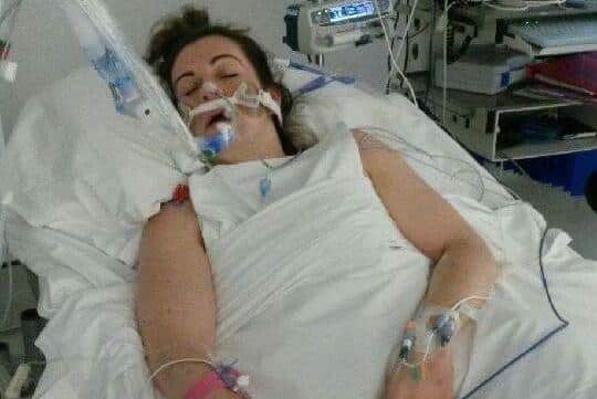 Clodagh Dunlop in hospital after her catastrophic brainstem stroke