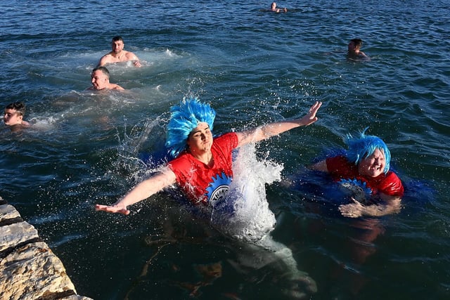 Carnlough New Year's Day swimmers take a dip for Ballymena branch of the Spina Bifida and Hydrocephalus Association
Picture By: Arthur Allison: Pacemaker Press.