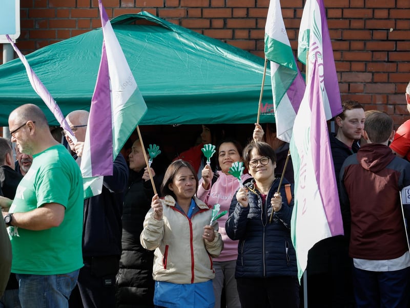 Health workers at the Royal Victoria Hospital, Belfast, have went out on strike today as part of the ongoing pay dispute. Photo by Press Eye