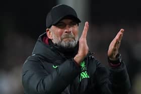 Liverpool manager Jurgen Klopp applauds the fans after the Carabao Cup semi-final second-leg match at Craven Cottage in London. (Photo by Bradley Collyer/PA Wire)