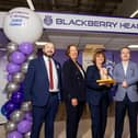 Michael Carroll from Tesco Maynooth with Evelyn McKeogh, Ann McAteer, Dr. Luke Higgins and Matt Gleeson from Blackberry Hearing,  pictured as the premier Irish hearing aid company secured a landmark partnership with Tesco Ireland. Photography: Conor Healy / Picture It Photography