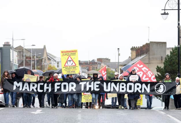 Anti-abortion protesters march to Craigavon Area Hospital in September. They challenged the outrageous overreach of ‘Safe access zones’ outside places where abortions are performed, in which no-one is permitted even to engage in an entirely silent protest. Picture by Jonathan Porter/PressEye