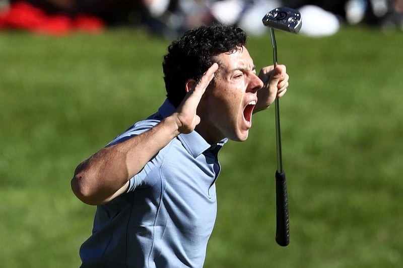 Rory McIlroy reacts on the eighth green during singles in Minnesota. (Photo by Sam Greenwood/Getty Images)