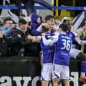 Paul McGovern celebrates scoring last season for Glenavon. (Photo by David Maginnis/Pacemaker Press)