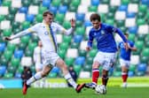Bangor's Liam Hassin in action against Linfield on Saturday. (Photo by David Maginnis/Pacemaker Press)