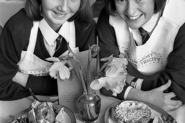 Pictured at the end of February 1992 are Laura McLeister and Carolyn McBurney of Cambridge House, Ballymena, who are celebrating winning first prize in the Cook Electric cooking competition. Picture: News Letter archives