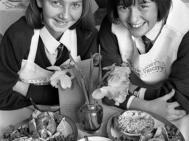Pictured at the end of February 1992 are Laura McLeister and Carolyn McBurney of Cambridge House, Ballymena, who are celebrating winning first prize in the Cook Electric cooking competition. Picture: News Letter archives