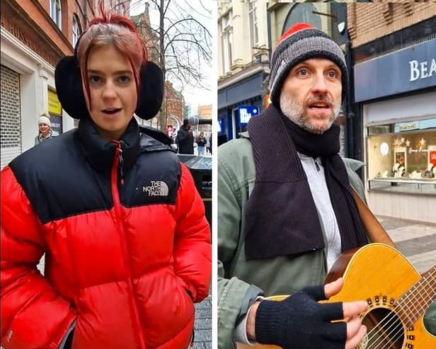 Melissa Brown and Stevie Conlan, two street musicians in Belfast