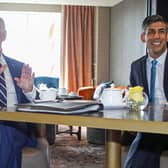 Prime Minister Rishi Sunak (right) meets with US President Joe Biden at the Grand Central Hotel in Belfast
