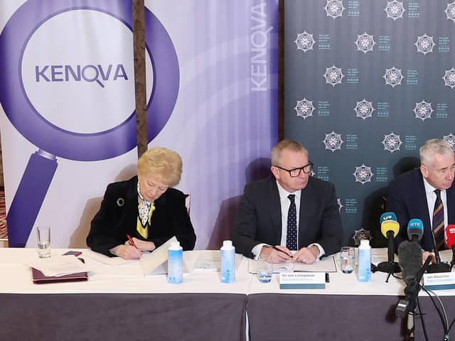 Former NI Police Ombudsman Baroness Nuala O'Loan, left, and PSNI Chief Constable Jon Boutcher, right, clearly implied that prosecutors got their decision on Kenova wrong. Photo by Jonathan Porter/Press Eye