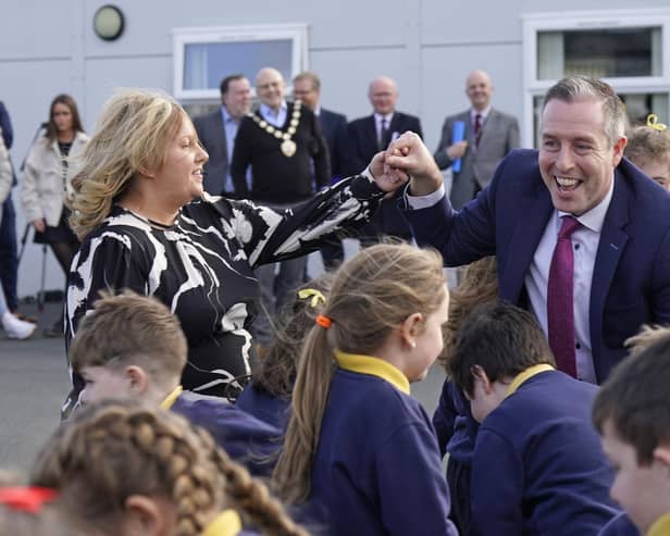 DUP Education Minister Paul Givan - seen here taking part in a ceili dance during a visit to Irish language-medium school - would be a popular choice with traditionalist elements of the party for the deputy leadership. He was appointed First Minister during Edwin Poots brief tenure as DUP leader.  Photo: Niall Carson/PA Wire