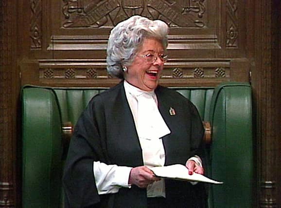 File photo dated 26/07/00 of a video grab of Betty Boothroyd, marking her retirement as Speaker of the House of Commons with a valedictory speech to MPs