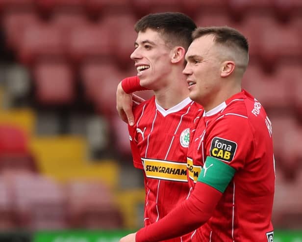 Rory Hale with one of Cliftonville's standout players of the season, Shea Kearney. PIC: Desmond Loughery/Pacemaker Press