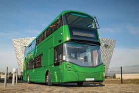 A Wrightbus Hydroliner - the world's first hydrogen-powered double deck bus - described as economical, safe, and environmentally friendly.