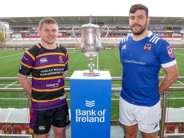Instonians captain Mark Keane (left) and Queen's captain Alexander Clarke are hoping to secure the coveted Senior Cup silverware in the final at Kingspan Stadium