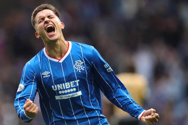Rangers' Vanja Dragojevic celebrates scoring against St Mirren in the Premier Sports Cup at Ibrox. (Photo by Steve Welsh/PA Wire)