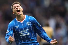 Rangers' Vanja Dragojevic celebrates scoring against St Mirren in the Premier Sports Cup at Ibrox. (Photo by Steve Welsh/PA Wire)