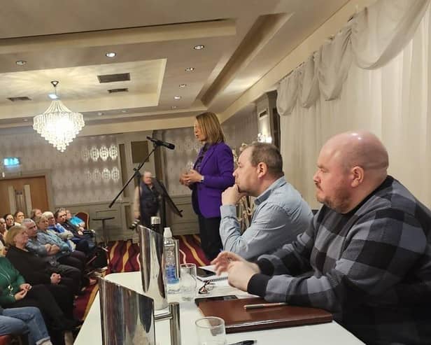 National union leaders and local politicians pictured at a previous meeting held last month in bid to save 300 Northern Ireland jobs at BT Enniskillen
