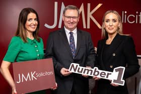 JMK Solicitors are celebrating a decade as Northern Ireland’s 'number one' personal Injury Firm. Pictured are Maurece Hutchinson, managing director, Jonathan McKeown, chairman and Olivia Meehan, legal services director