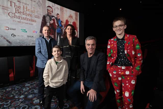 Pictured at the Northern Ireland premiere of The Heist Before Christmas are (L-R): Sir David Sterling, Chair of Northern Ireland Screen; Joshua McLees; Bronagh Waugh; James Nesbitt; and Bamber Todd.
Timothy Spall and James Nesbitt star as two opposing Santas in The Heist Before Christmas, which was filmed at various local locations in Northern Ireland and supported by Northern Ireland Screen. The film will premiere on Sky Max and streaming service NOW this festive season. 

Picture by Matt Mackey/PressEye