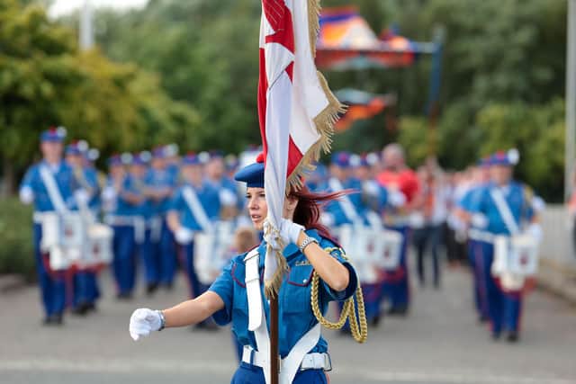 Press Eye - Belfast - Northern Ireland - 24th June 2023The Whiterock parade in west Belfast takes place. The Parades Commission had ruled that banners relating to World War One must remain furled for part of the route.Members of the Orange Order and marching bands pictured at Workman Avenue in Belfast as they take part in the annual ‘Whiterock Parade’ in west BelfastPicture by Matt Mackey/PressEye