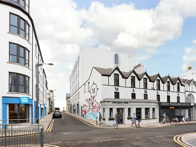 Hilton has announced plans to bring the Tapestry Collection to the popular seaside town of Portrush. Expected to open in 2025, The Marcus Hotel Portrush will restore the listed building, bringing it back to its former glory and attracting new leisure and business travellers from across the globe. Pictured is a CGI of the £11million hotel