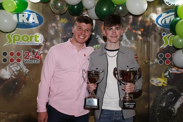 Dean Dillon presents Travis Toye with his Y3 championship trophies at the QRI awards. PIC: Maurice Montgomery