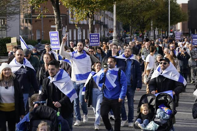 People at a rally in Dublin in support of Israe on Sunday 15 October 2023. PA Photo.