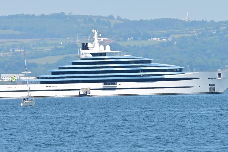 A superyacht belonging to one of the wealthiest women in the world has been pictured off the coast of Bangor on Thursday.