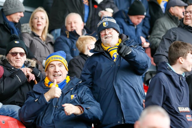 Mansfield Town fans in the stands ahead of the 1-1 draw at Newport County.