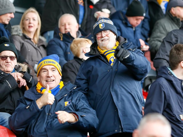 Mansfield Town fans in the stands ahead of the 1-1 draw at Newport County.