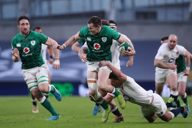 Jacob Stockdale in action for Ireland against England