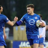 Loughgall's Benji Magee celebrates with Nathaniel Ferris after scoring against Linfield last month. PIC: David Maginnis/Pacemaker Press